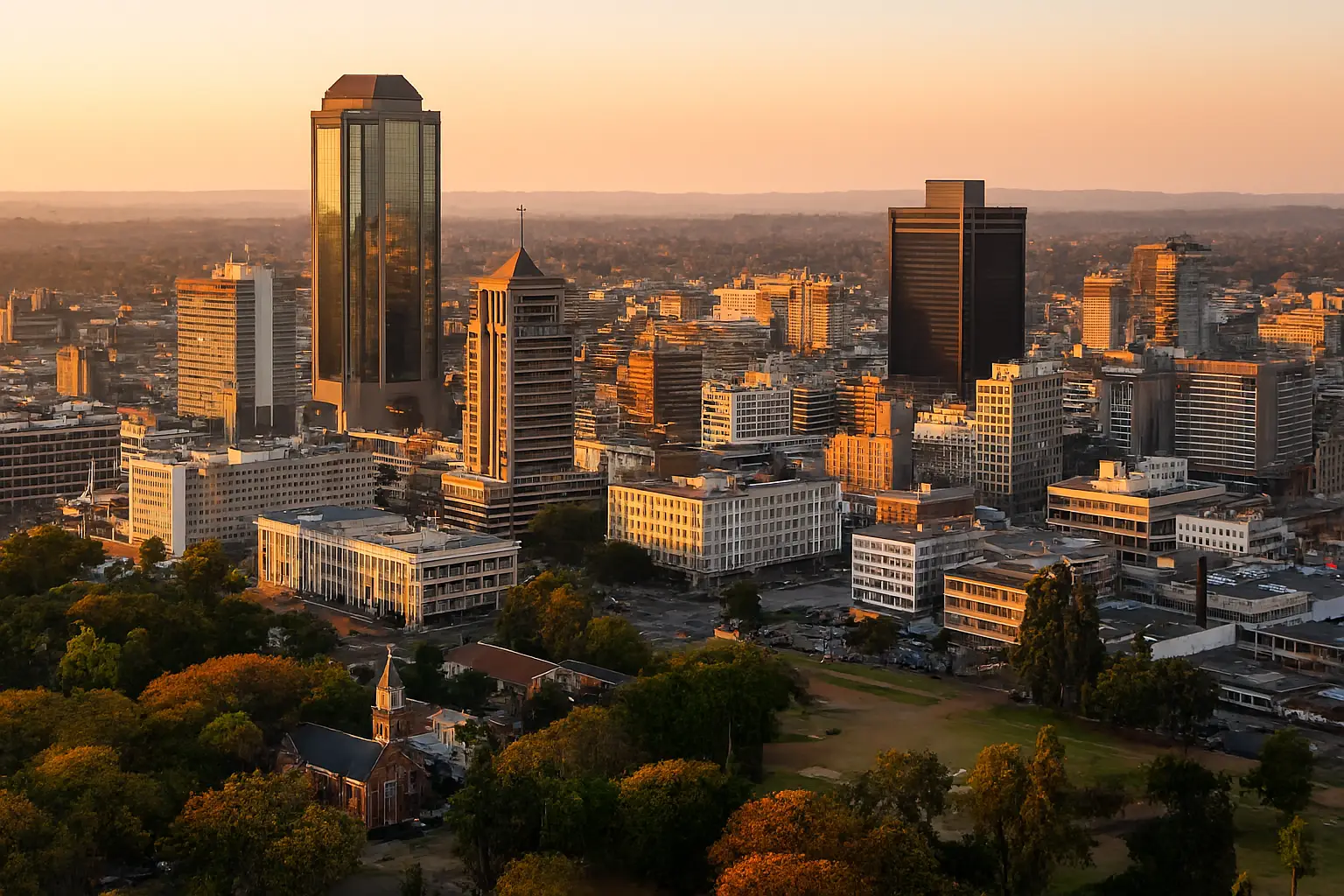 A vibrant aerial view of Harare city
